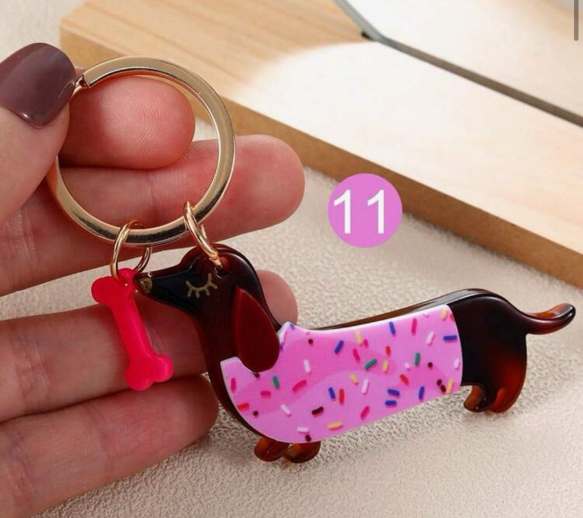 Pink and brown Dachshund key ring