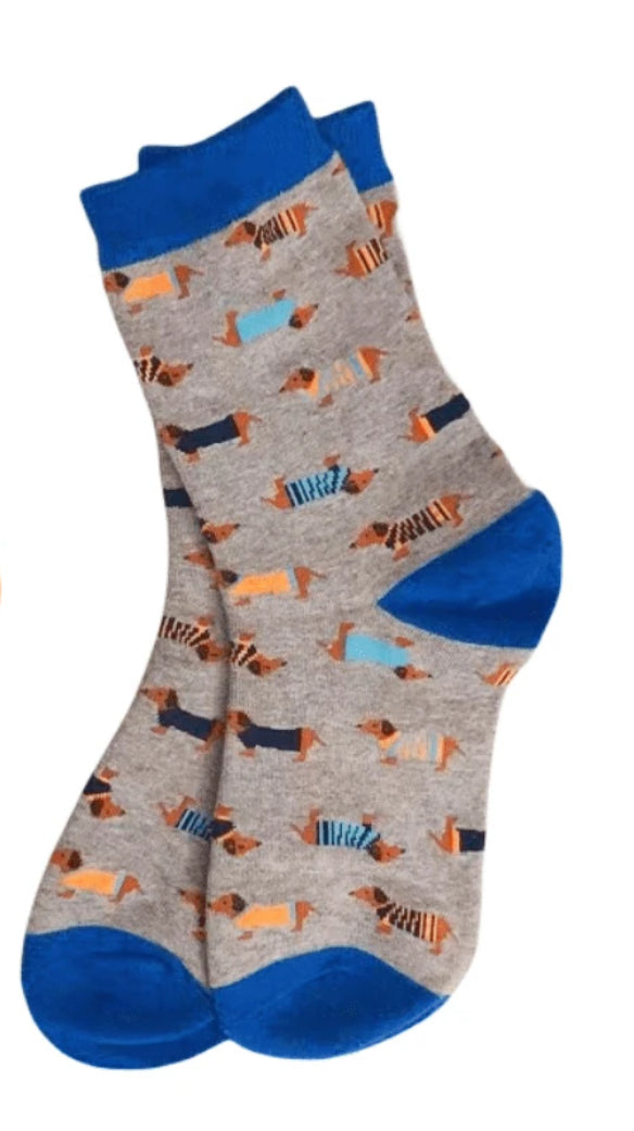 Blue and grey Dachshund socks