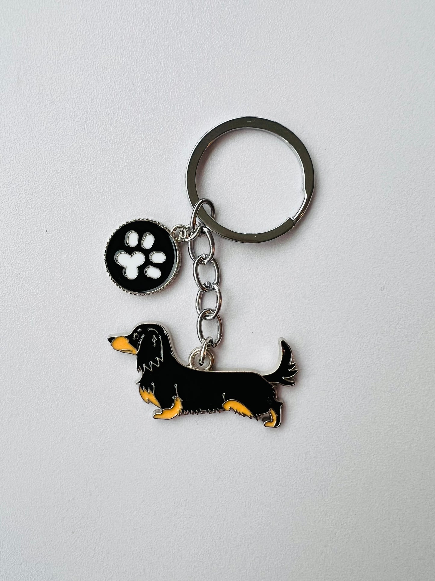 **ON SALE** Christmas wrapped Long haired black Dachshund key ring