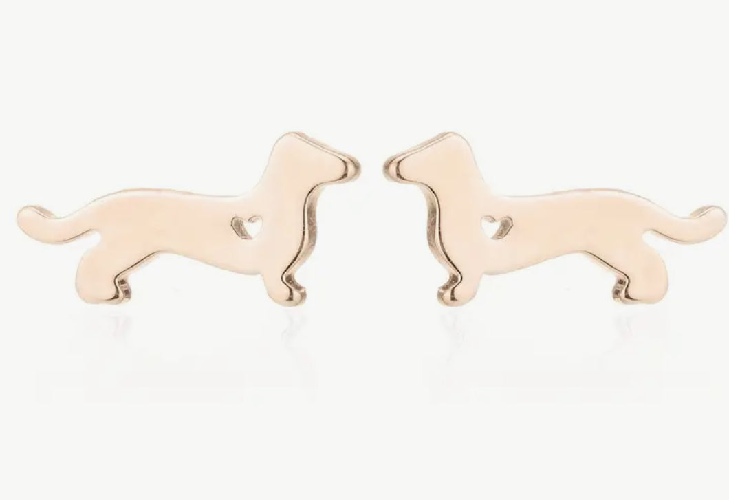 Gold coloured Dachshund earrings.