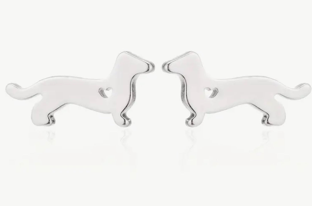 Silver colour Dachshund earrings