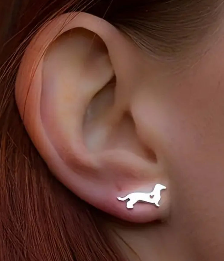 Silver colour Dachshund earrings