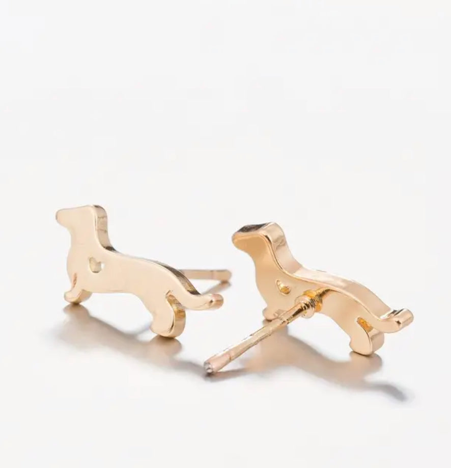 Gold coloured Dachshund earrings.