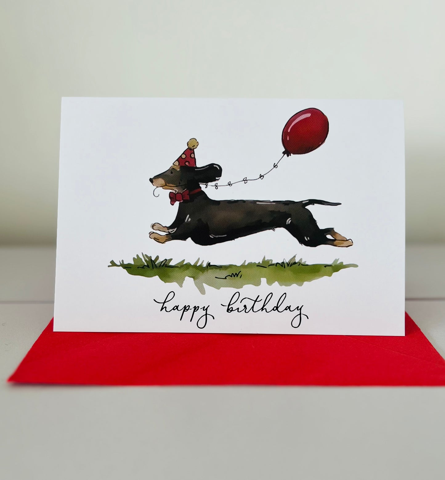 2 x Happy birthday running Dachshund card.