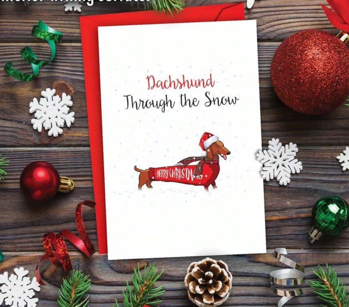 Dachshund through the snow Christmas card