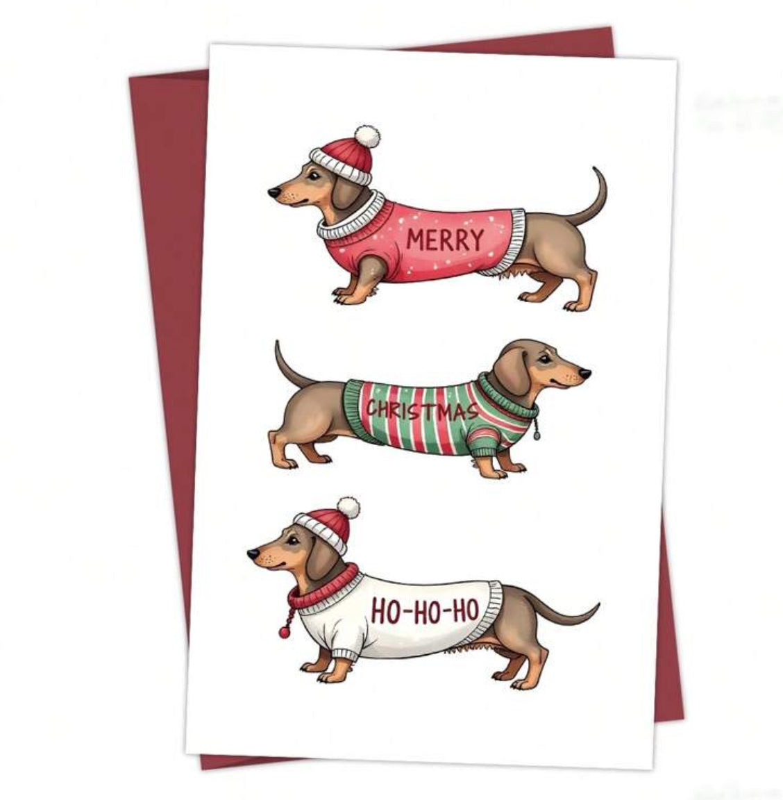 Dachshund ho ho ho Christmas card.