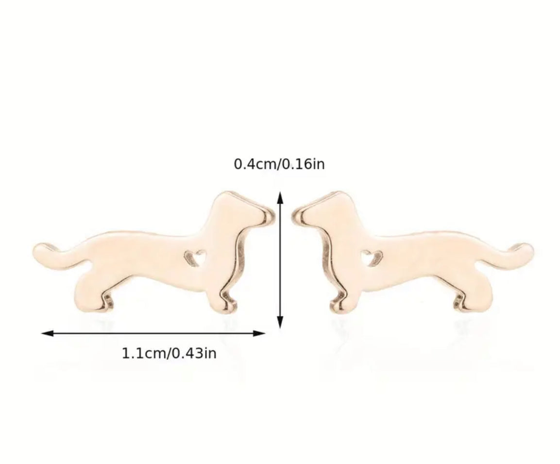 Gold coloured Dachshund earrings.
