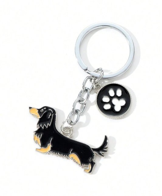 **ON SALE** Christmas wrapped Long haired black Dachshund key ring