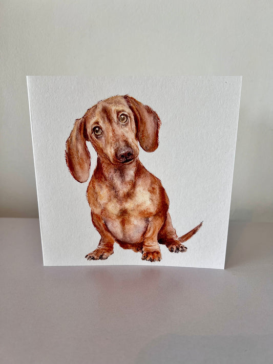 Shaded red Dachshund card.
