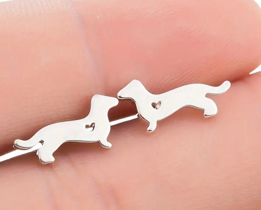 Silver colour Dachshund earrings