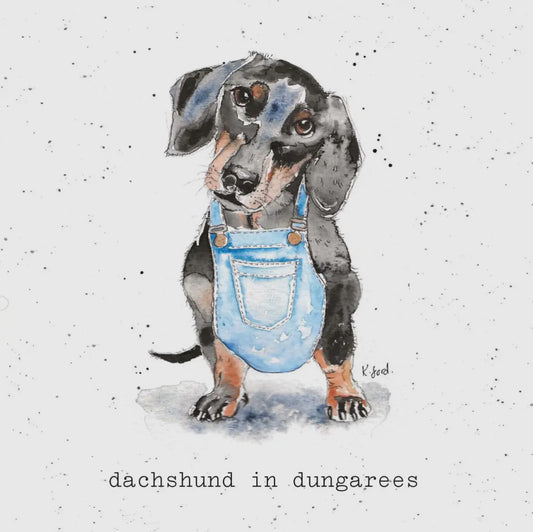 Dachshund in dungarees card